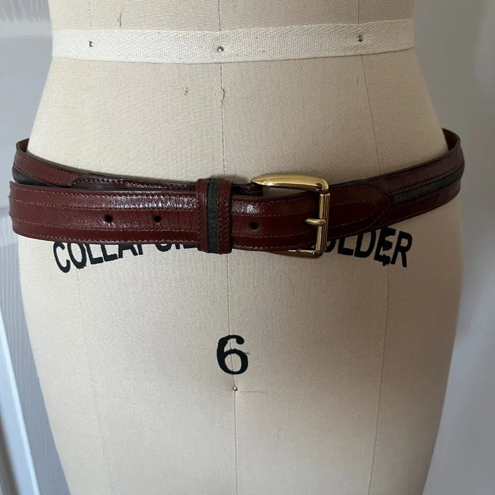 Cole Haan Men’s Brown Grey Leather Brass Buckle Belt Quiet Luxury Sz 36/90